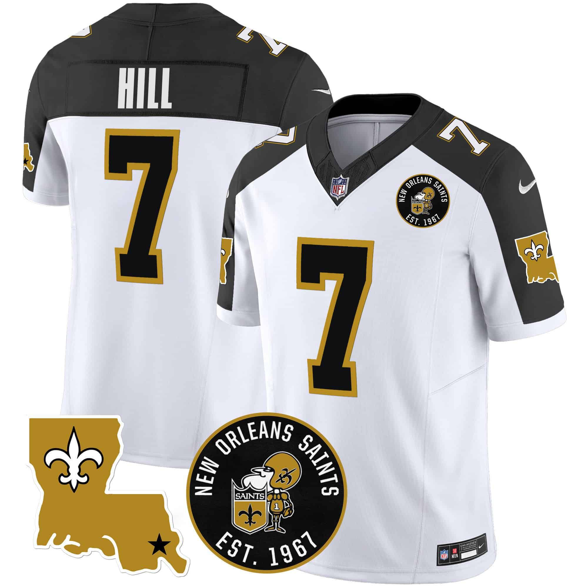 Men New Orleans Saints #7 Hill White 2024 Nike 1967 Patch Vapor Limited NFL Jersey style 1->indianapolis colts->NFL Jersey
